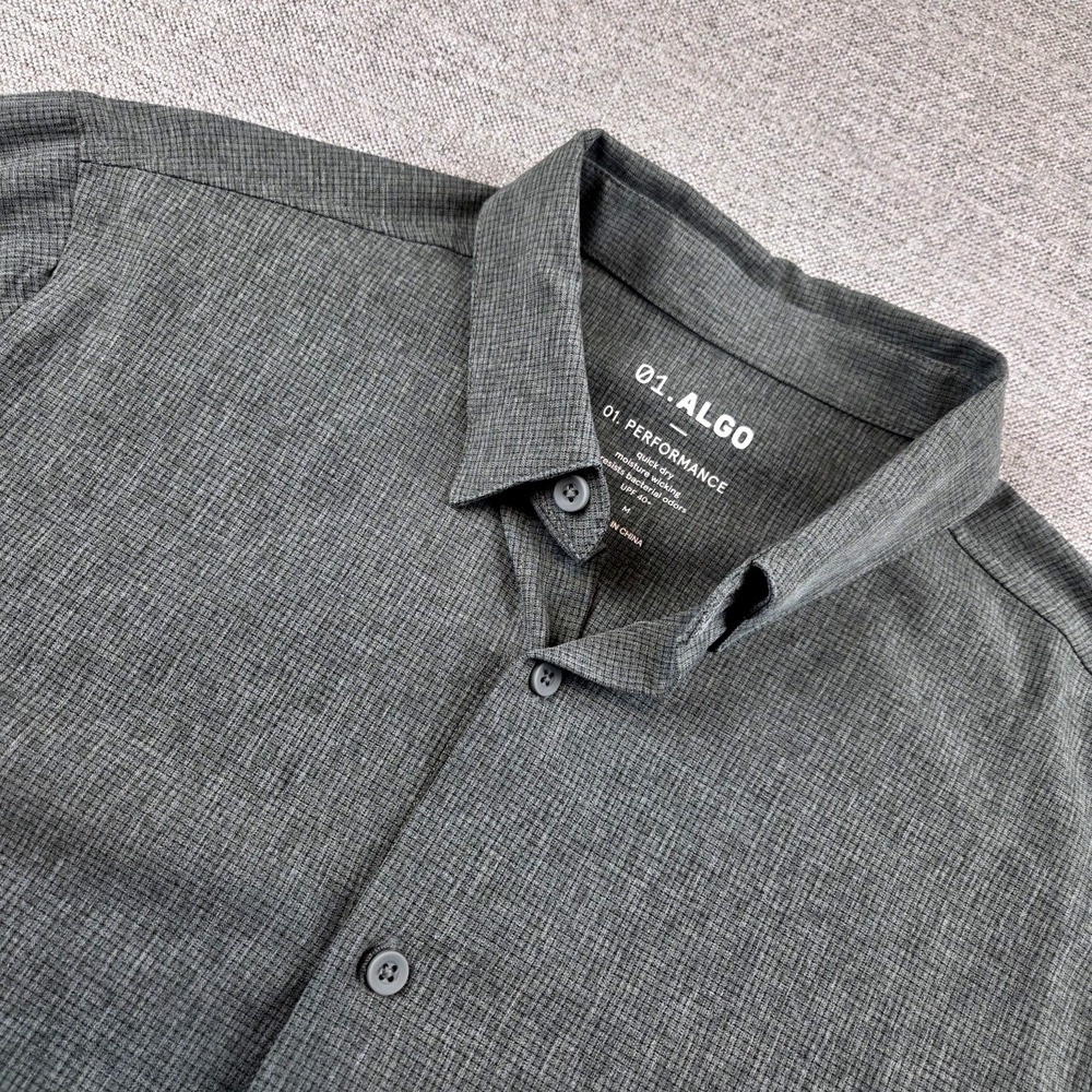 01.Algo Green Performance Shirt Men's Medium Button Up‎ Long Sleeve Stretch